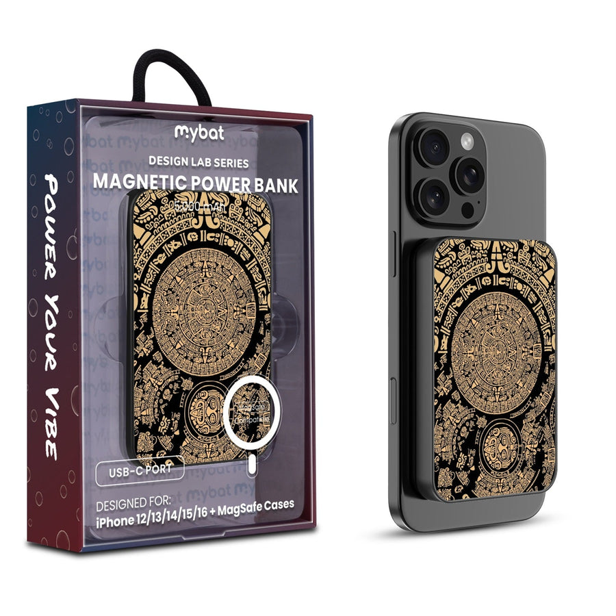 MyBat Design Lab 5000mAh Magnetic Wireless Power Bank - Black - Mayan Calendar
