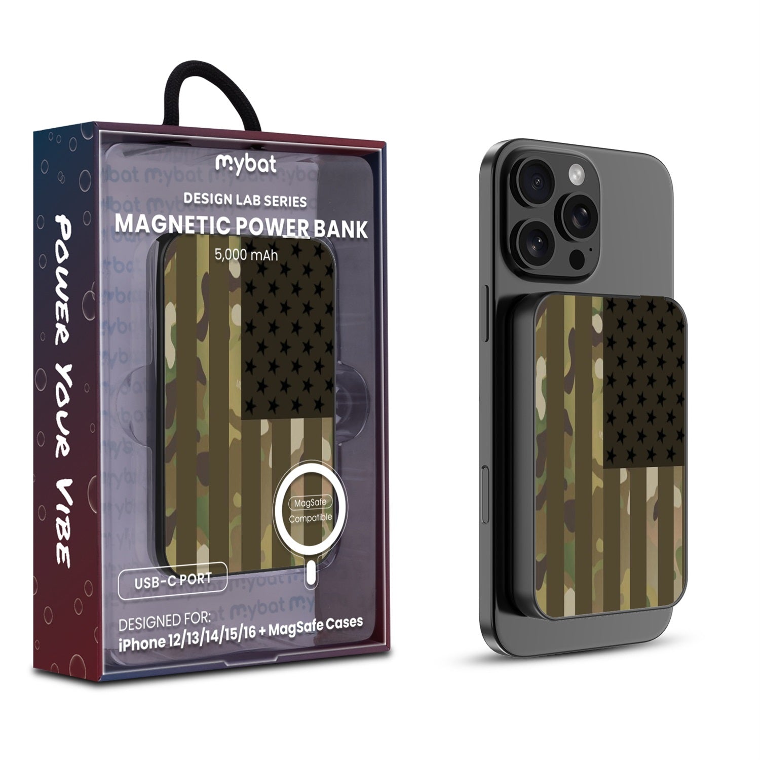 MyBat Design Lab 5000mAh Magnetic Wireless Power Bank - Black - Military Camouflage American Flag - MPBBAT131-BK-054-1.jpg