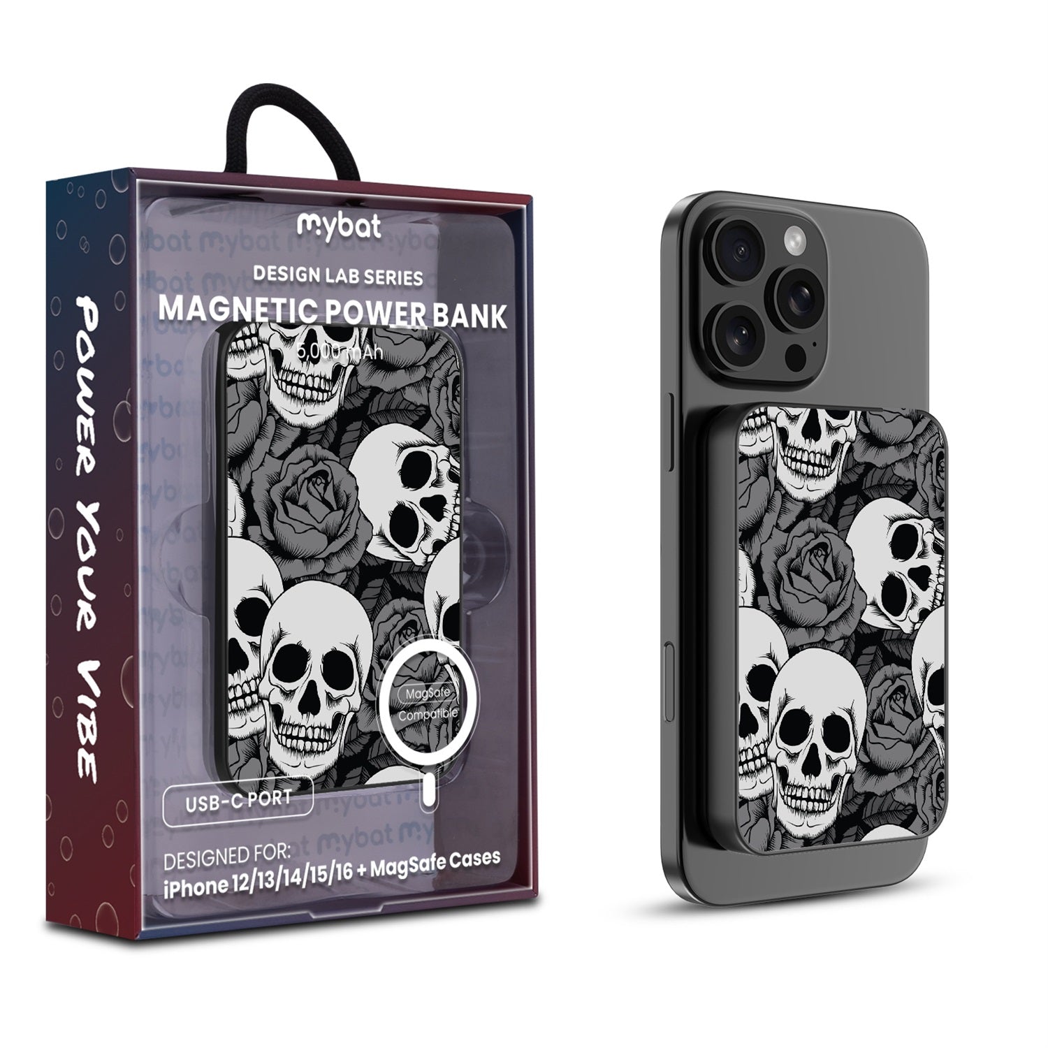 MyBat Design Lab 5000mAh Magnetic Wireless Power Bank - Black - Skull Garden - MPBBAT131-BK-081-1.jpg