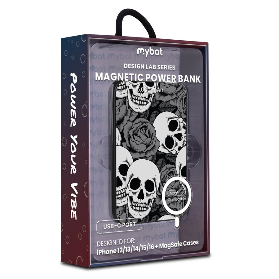 MyBat Design Lab 5000mAh Magnetic Wireless Power Bank - Black - Skull Garden