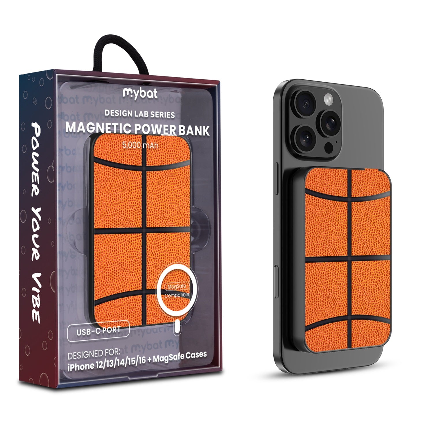 MyBat Design Lab 5000mAh Magnetic Wireless Power Bank - Black - Basketball - MPBBAT131-BK-087-1.jpg