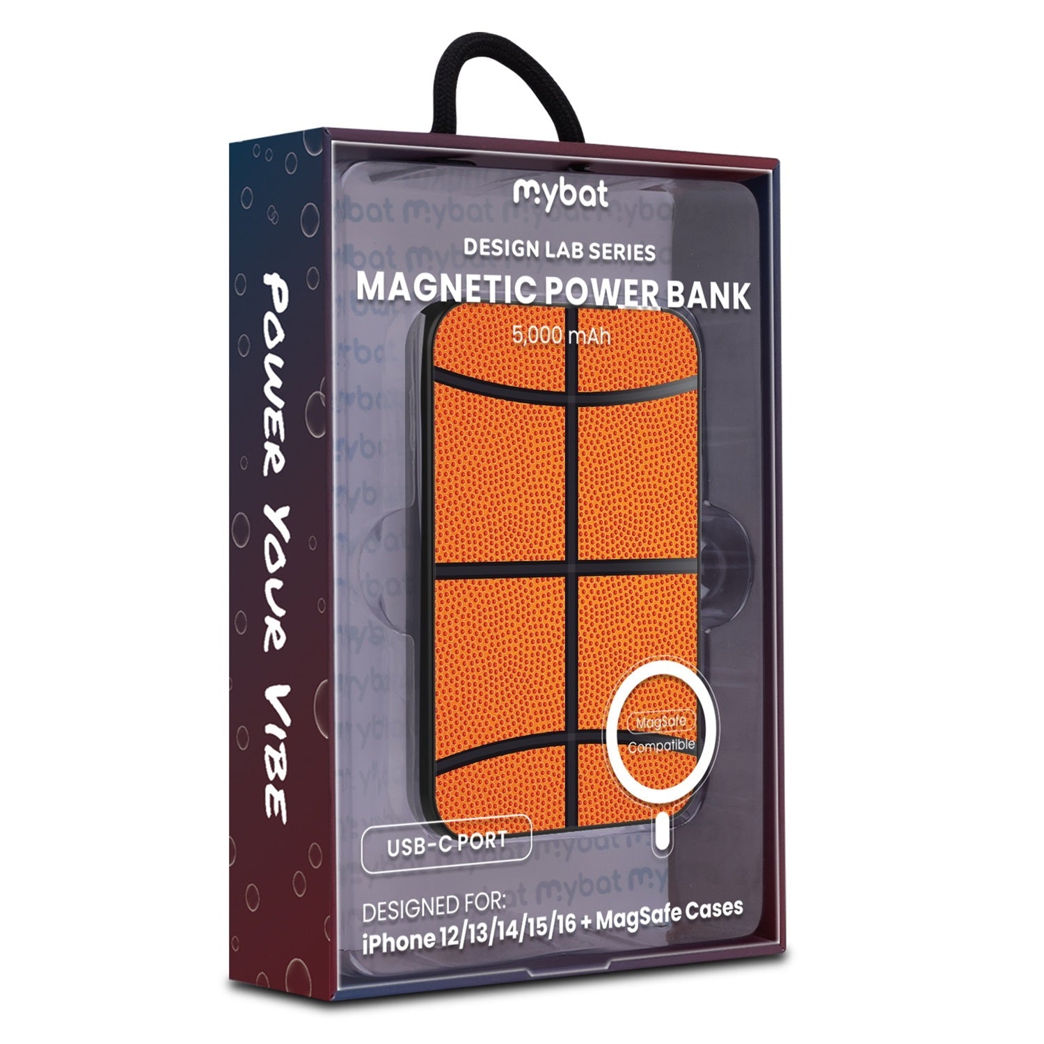 MyBat Design Lab 5000mAh Magnetic Wireless Power Bank - Black - Basketball