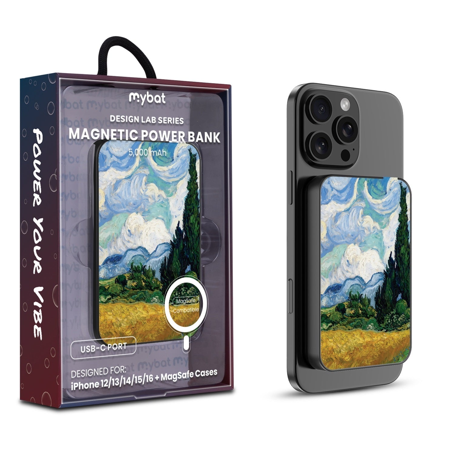 MyBat Design Lab 5000mAh Magnetic Wireless Power Bank - Black - Impressionist Painting