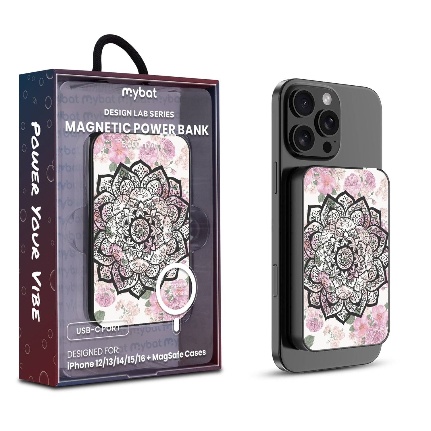 MyBat Design Lab 5000mAh Magnetic Wireless Power Bank - Black - Mandala - MPBBAT131-BK-113-1.jpg
