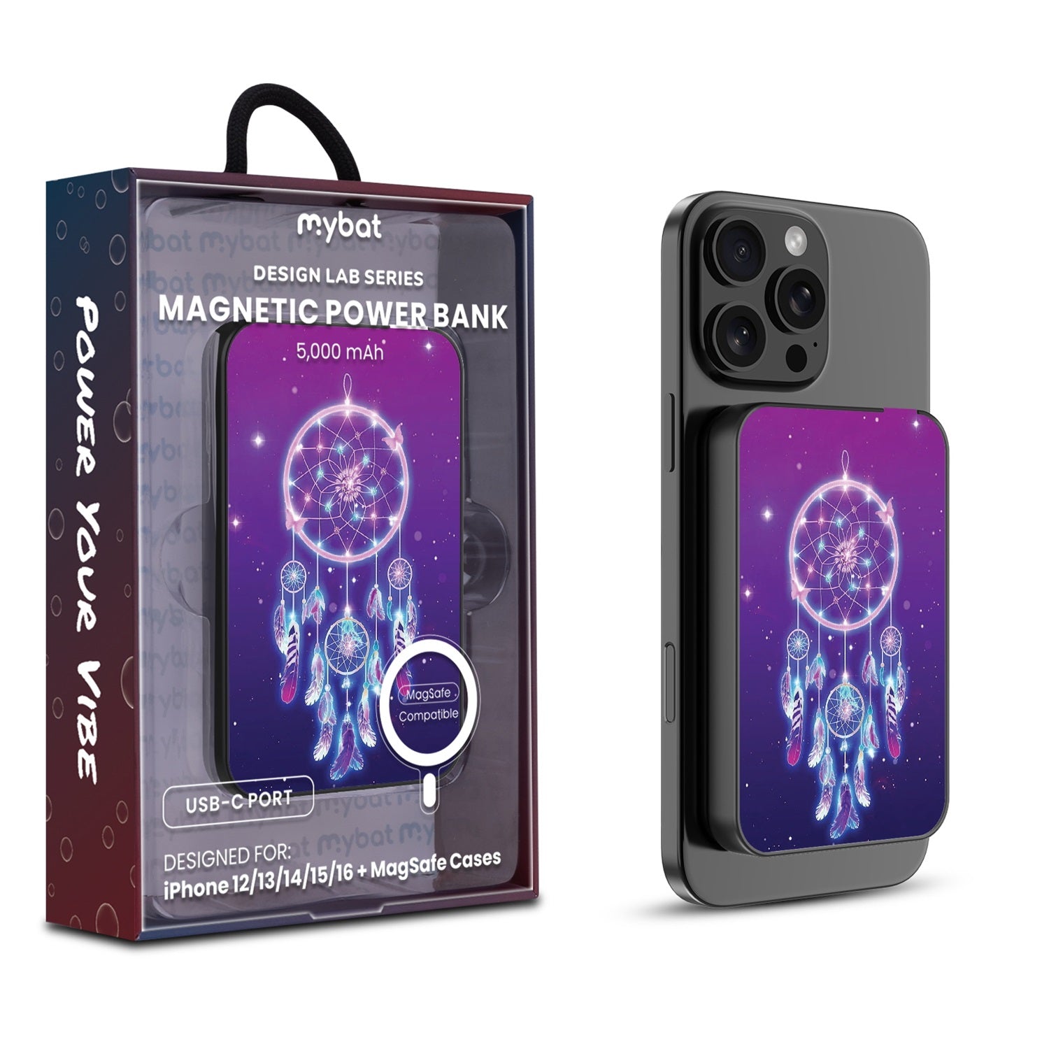 MyBat Design Lab 5000mAh Magnetic Wireless Power Bank - Black - Neon Dreamcatcher - MPBBAT131-BK-114-1.jpg