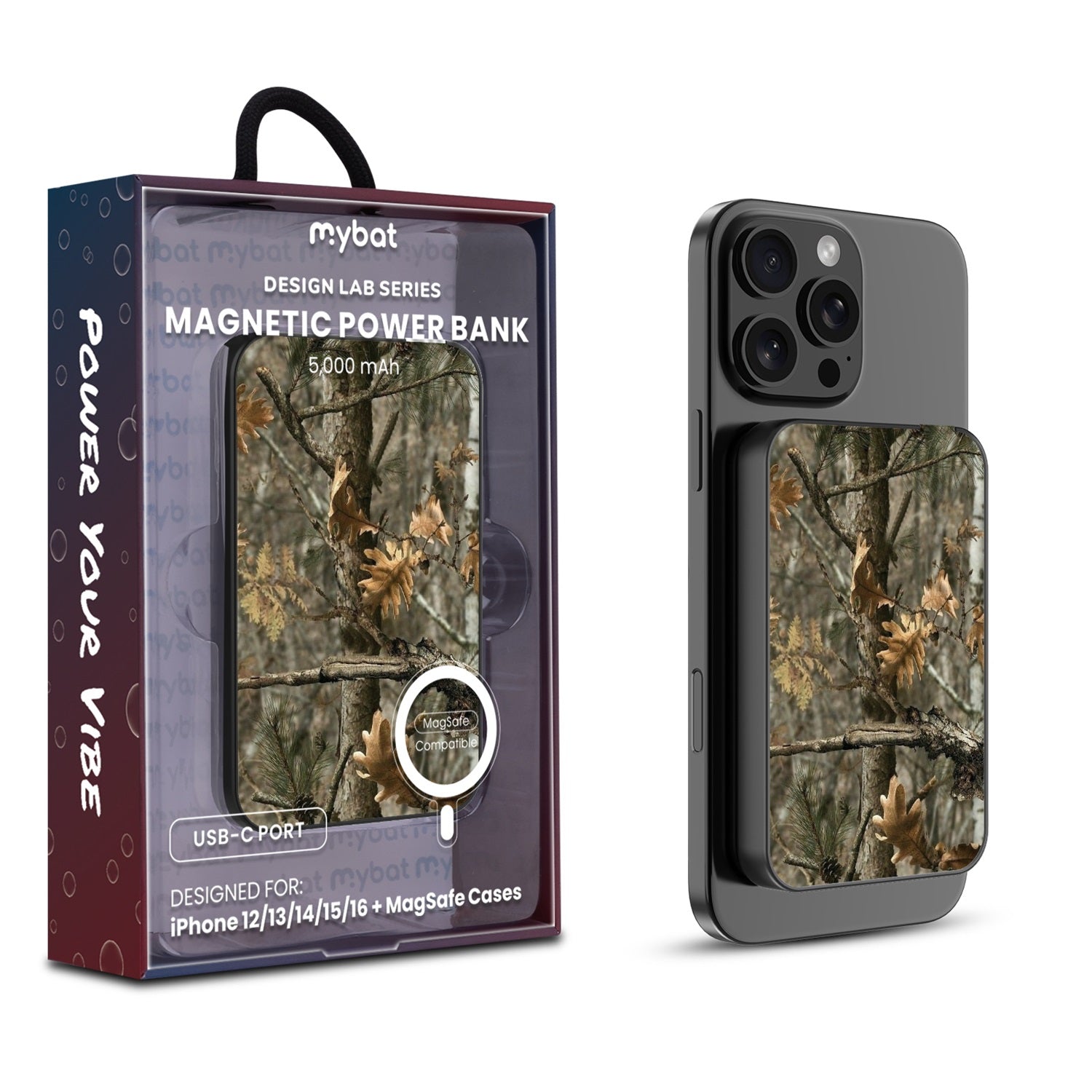 MyBat Design Lab 5000mAh Magnetic Wireless Power Bank - Black - Real Tree Camouflage - MPBBAT131-BK-118-1.jpg
