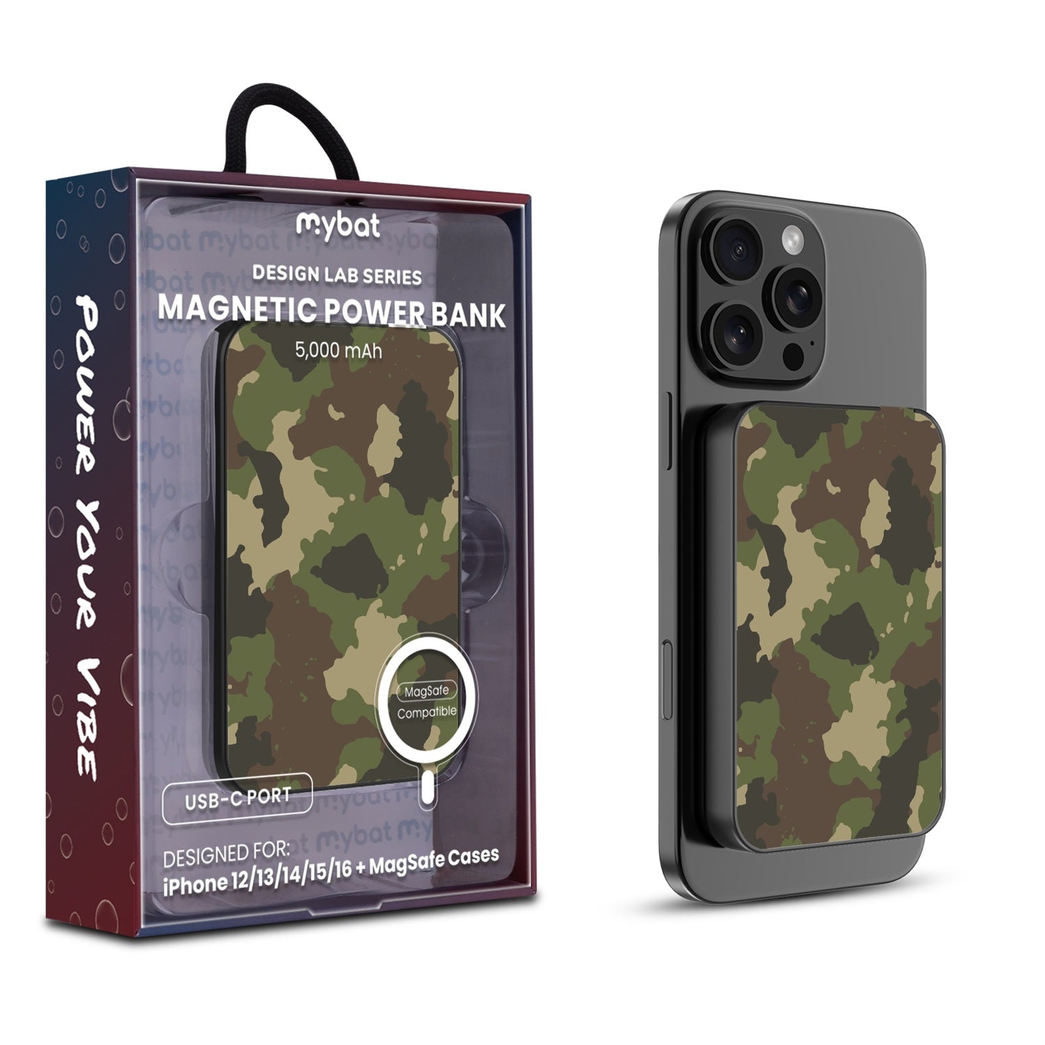 MyBat Design Lab 5000mAh Magnetic Wireless Power Bank - Black - Army Camouflage