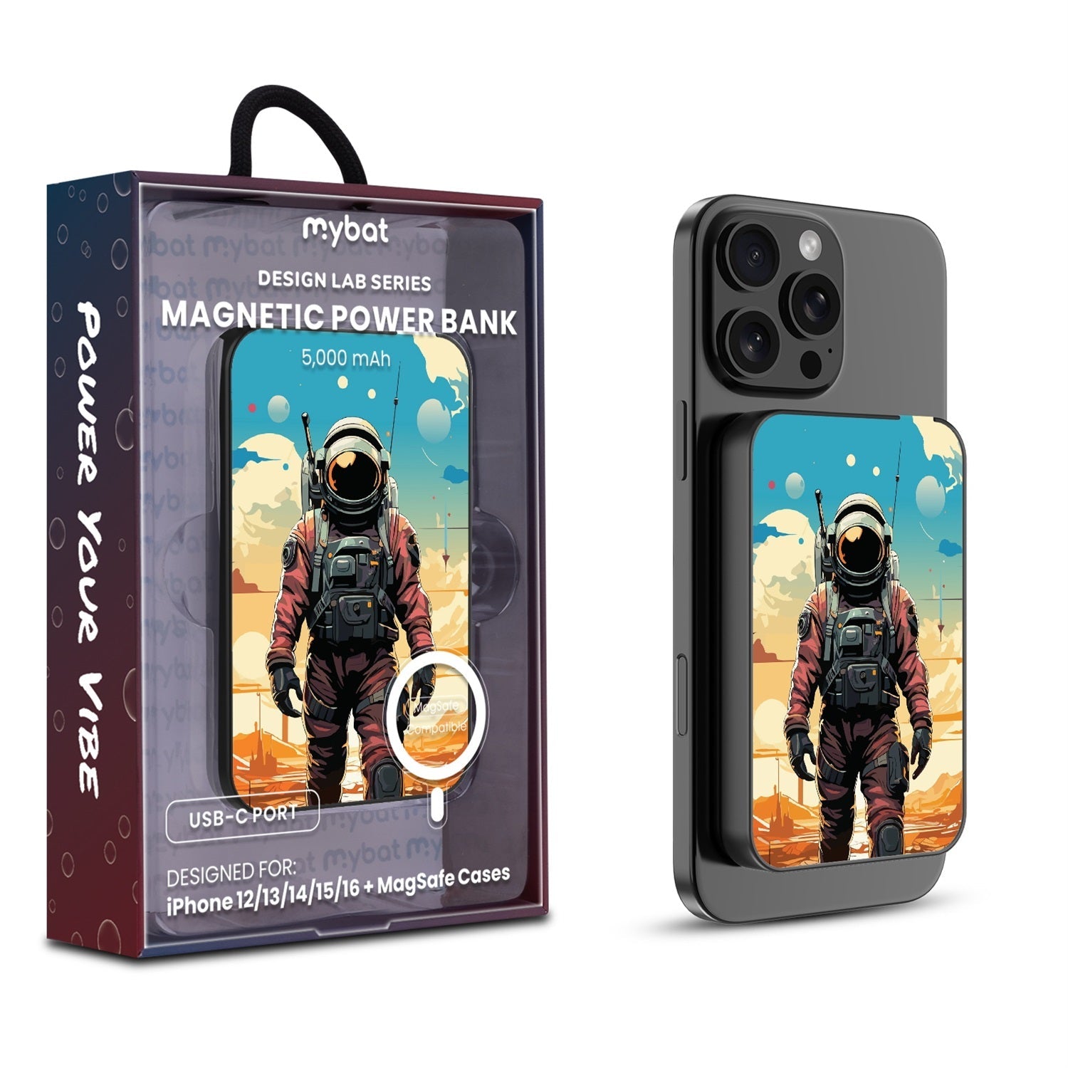 MyBat Design Lab 5000mAh Magnetic Wireless Power Bank - Black - Cosmonaut