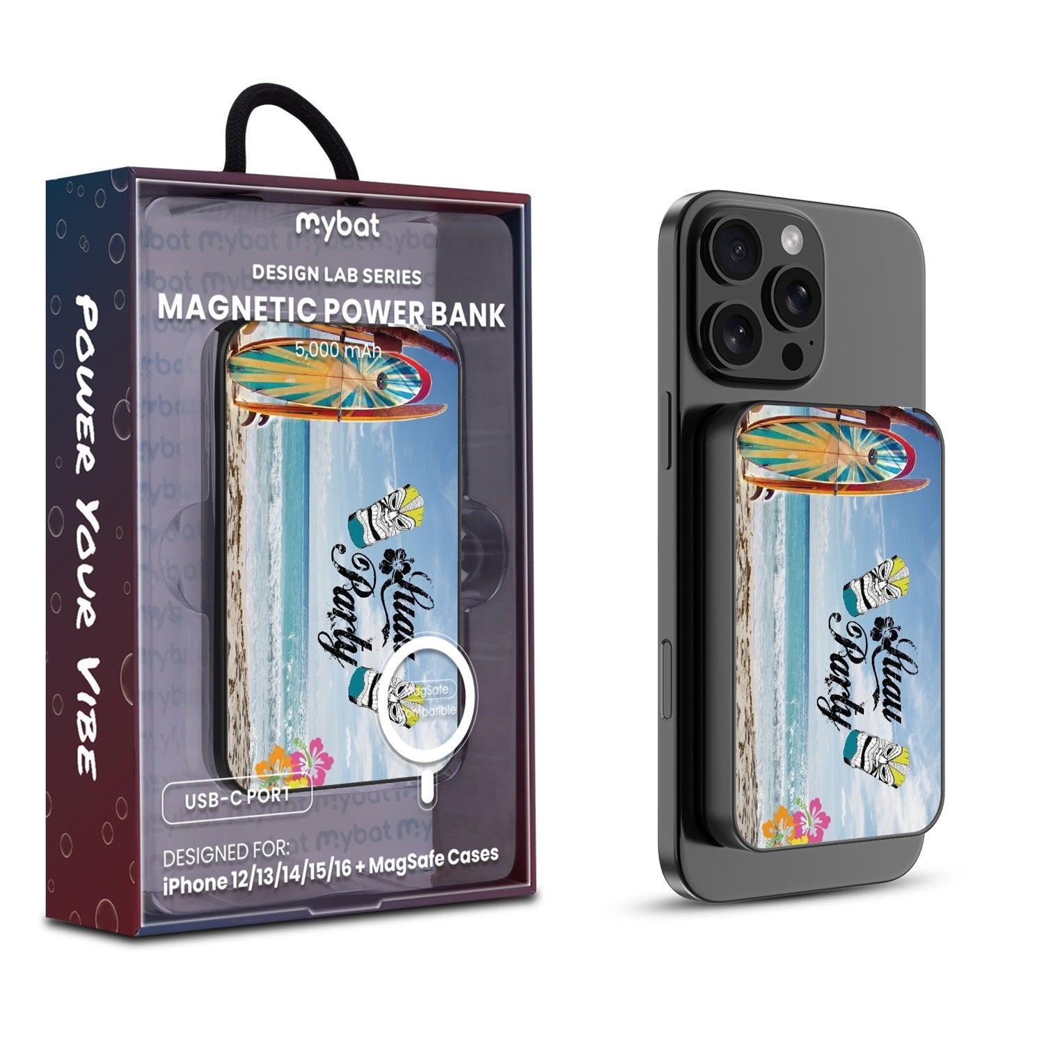 MyBat Design Lab 5000mAh Magnetic Wireless Power Bank - Black - Luau