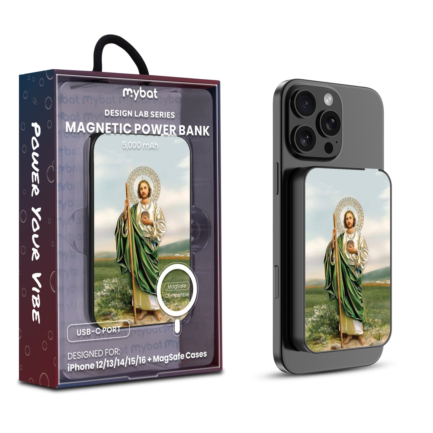 MyBat Design Lab 5000mAh Magnetic Wireless Power Bank - Black - Saint Judas - MPBBAT131-BK-138-1.jpg