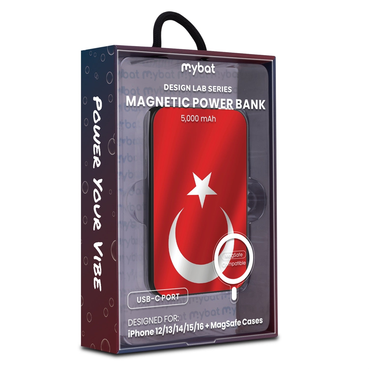 MyBat Design Lab 5000mAh Magnetic Wireless Power Bank - Black - Turkey Flag