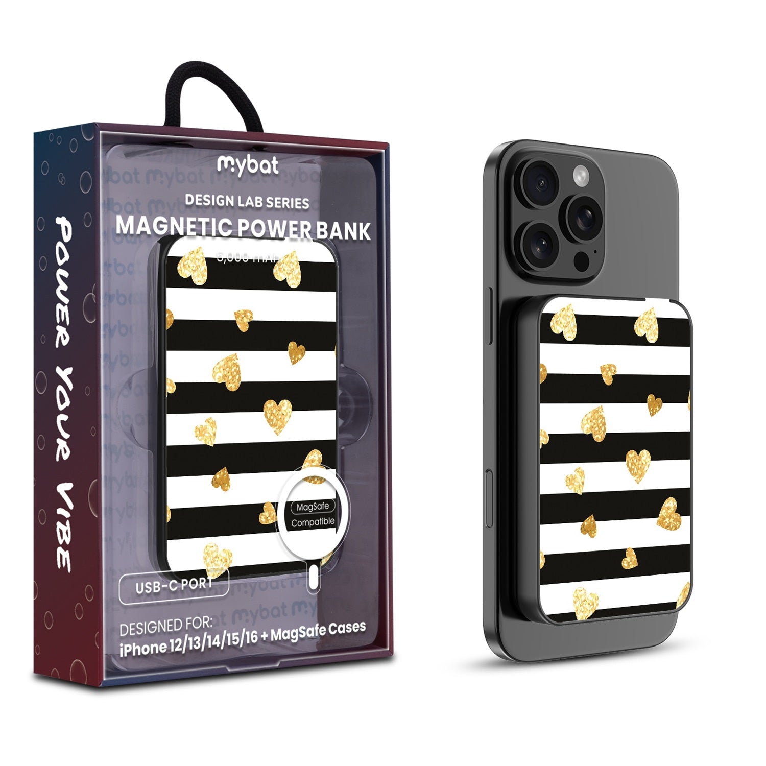 MyBat Design Lab 5000mAh Magnetic Wireless Power Bank - Black - Heart of Gold