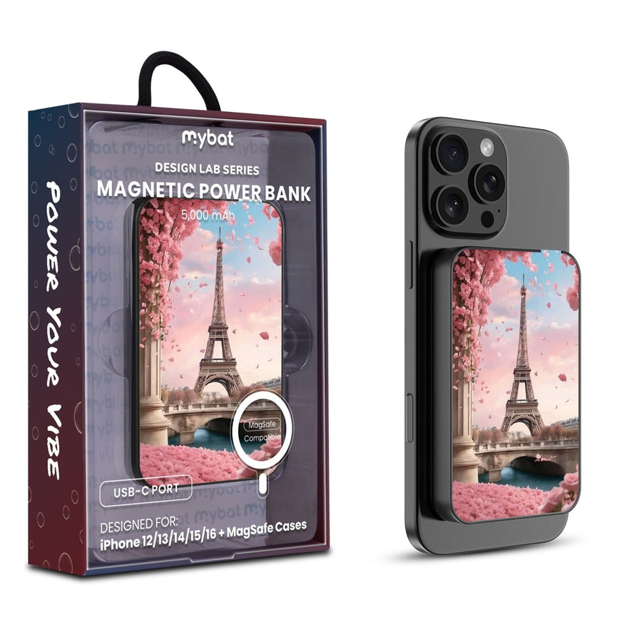 MyBat Design Lab 5000mAh Magnetic Wireless Power Bank - Black - Paris In Bloom