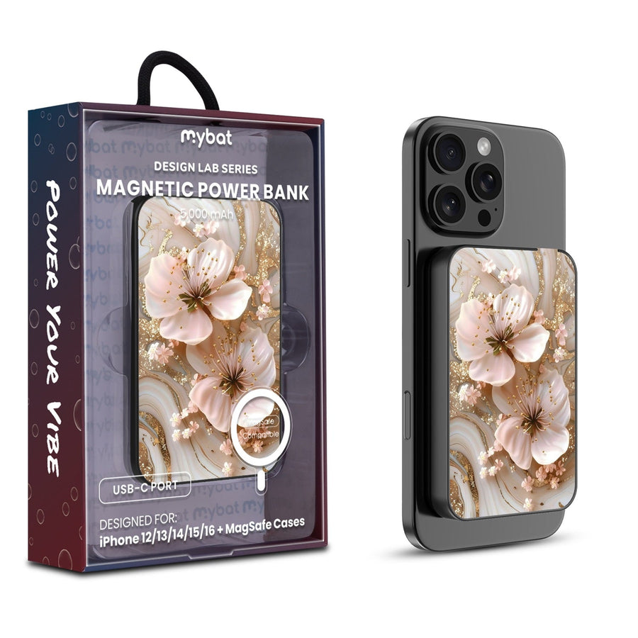 MyBat Design Lab 5000mAh Magnetic Wireless Power Bank - Black - Golden Petal Glow