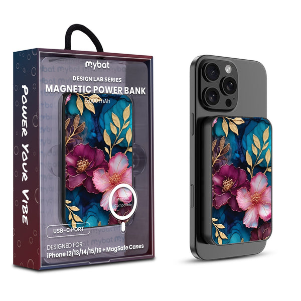 MyBat Design Lab 5000mAh Magnetic Wireless Power Bank - Black - Gilded Petals - MPBBAT131-BK-188-1.jpg
