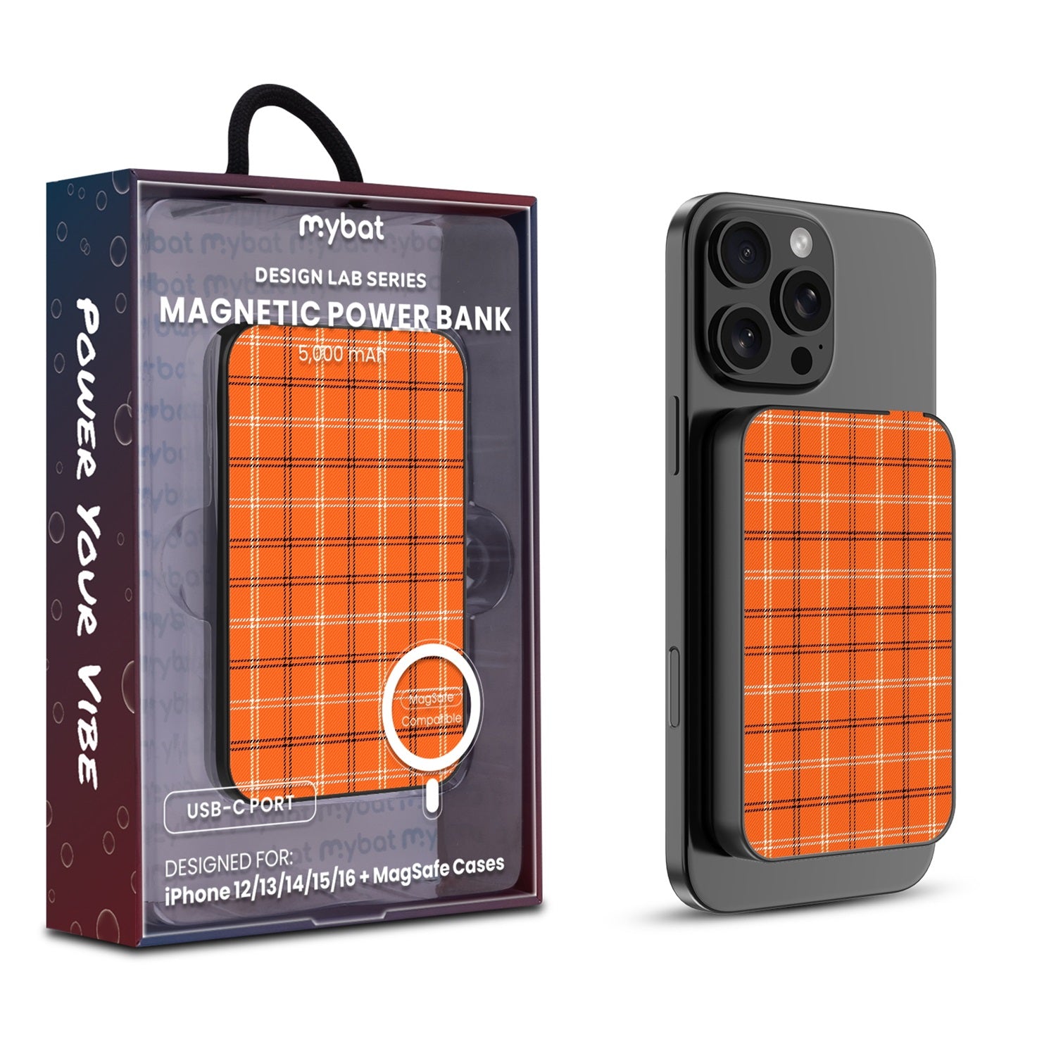 MyBat Design Lab 5000mAh Magnetic Wireless Power Bank - Black - Pumpkin Plaid - MPBBAT131-BK-244-1.jpg