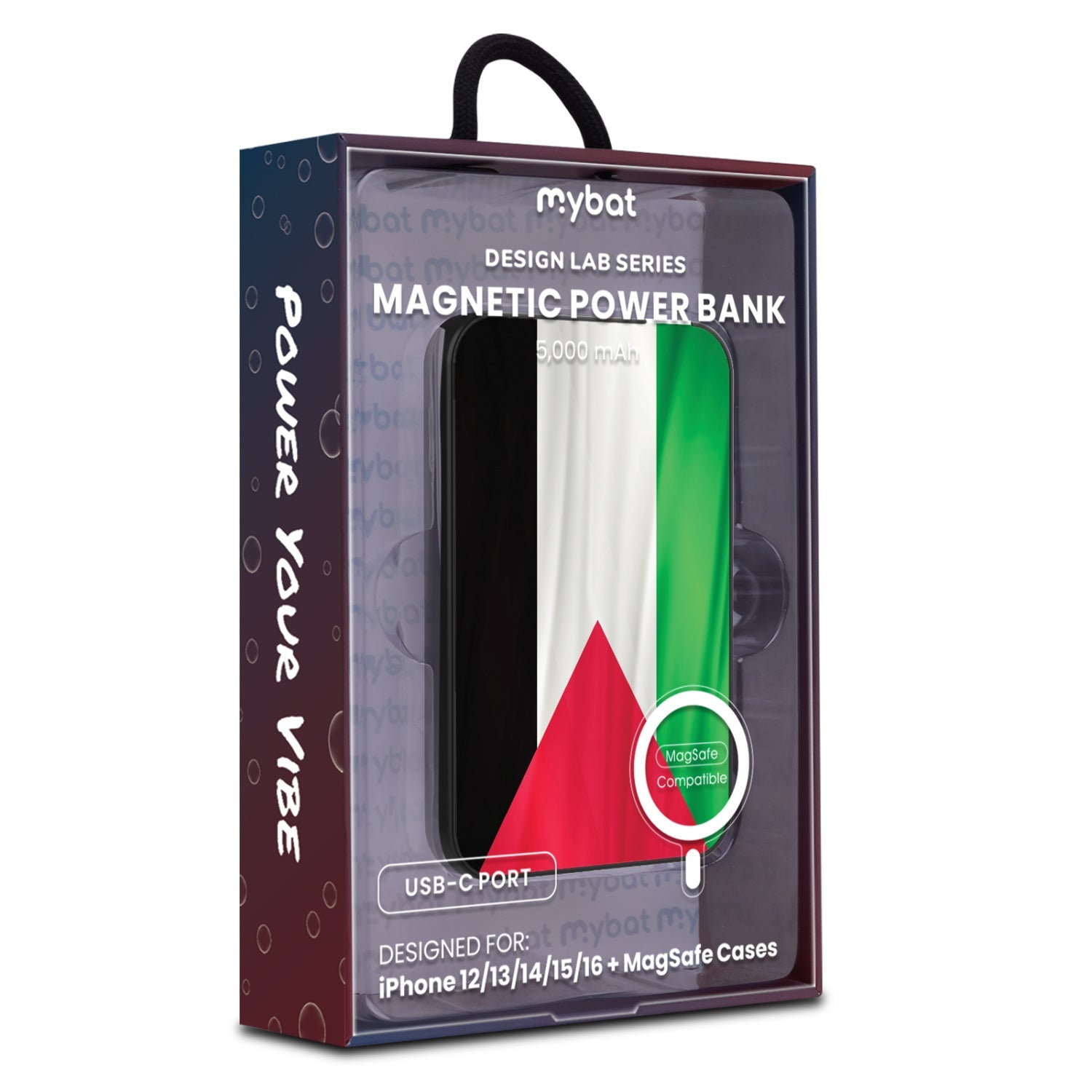 MyBat Design Lab 5000mAh Magnetic Wireless Power Bank - Black - Palestine Flag