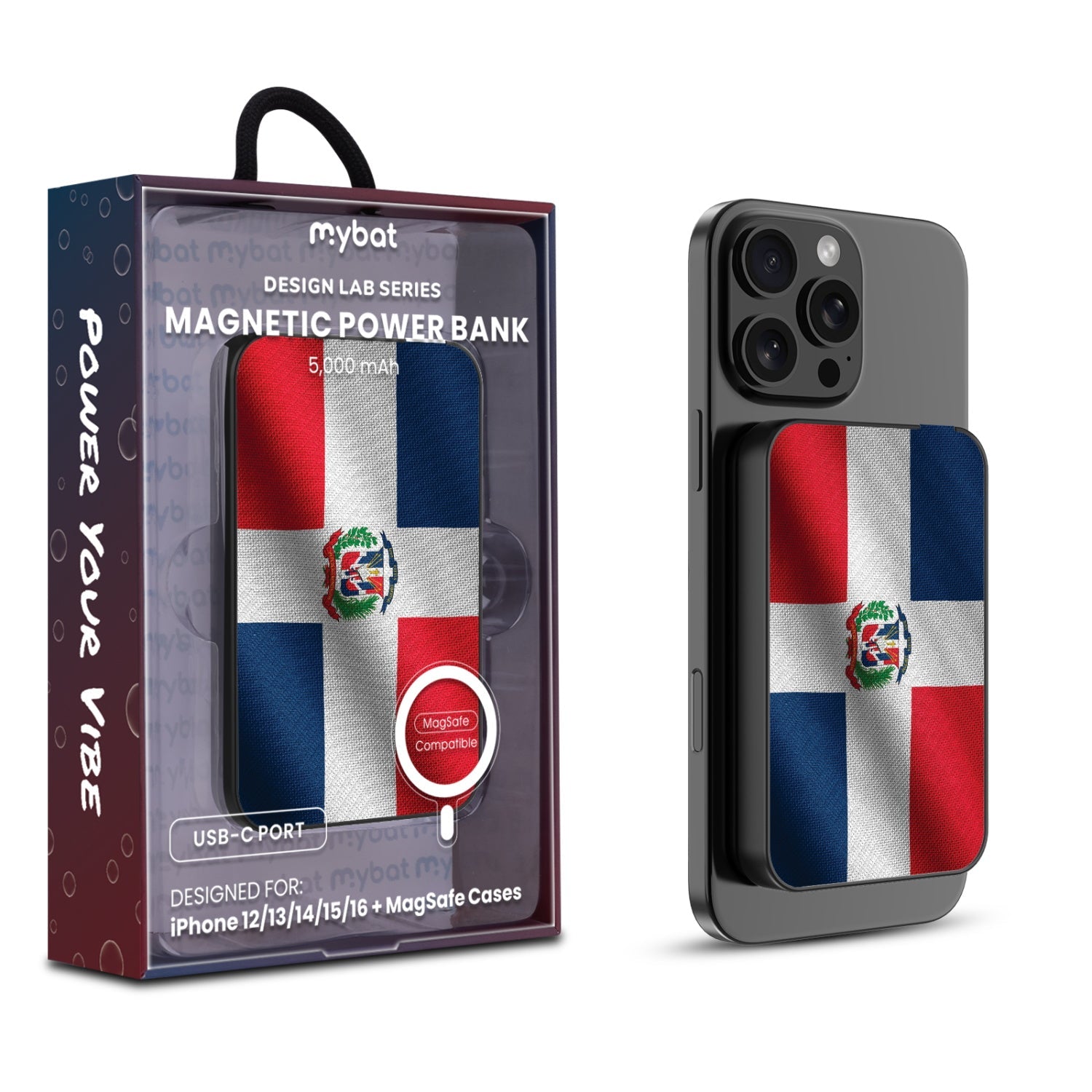 MyBat Design Lab 5000mAh Magnetic Wireless Power Bank - Black - Dominican Republic Flag