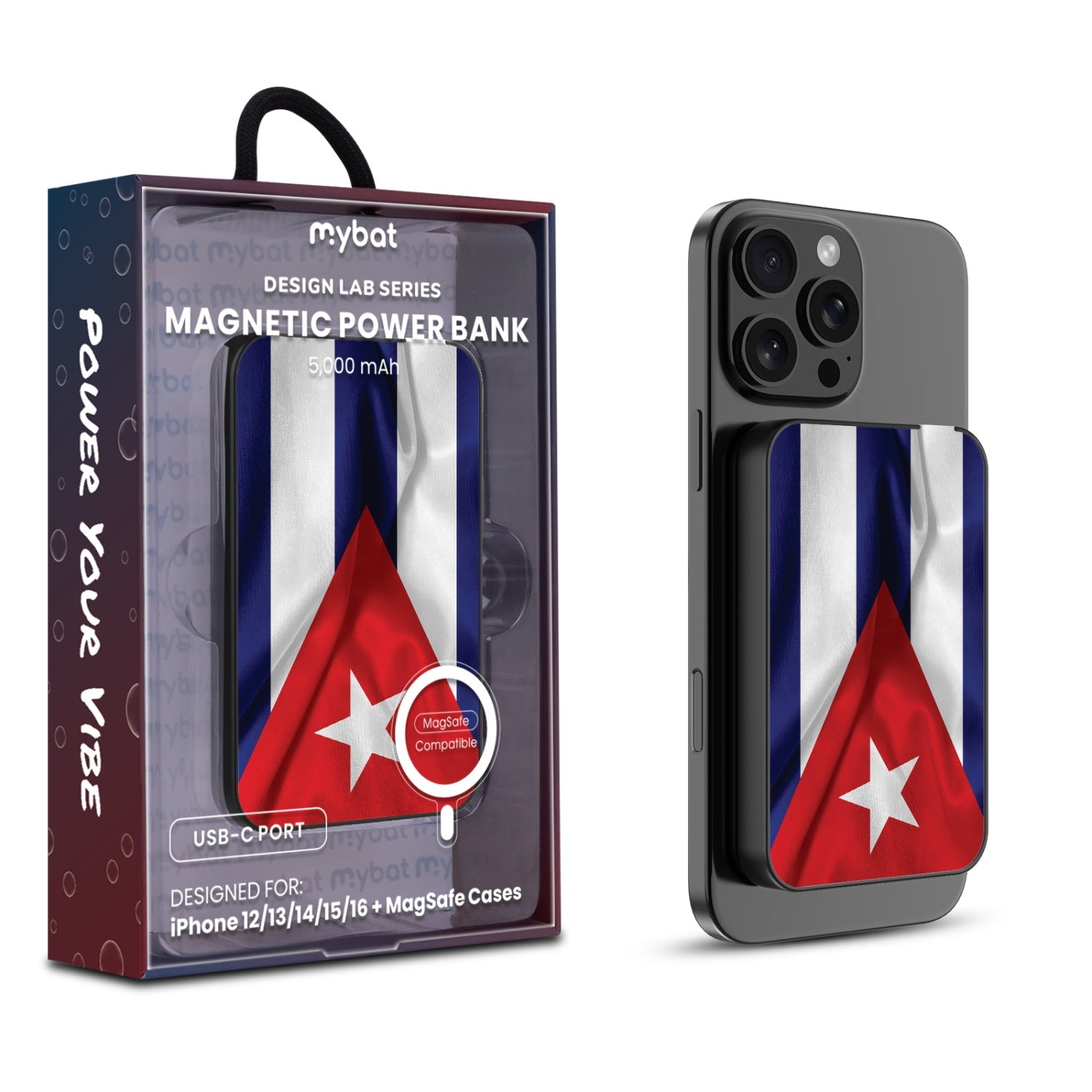 MyBat Design Lab 5000mAh Magnetic Wireless Power Bank - Black - Cuba Flag