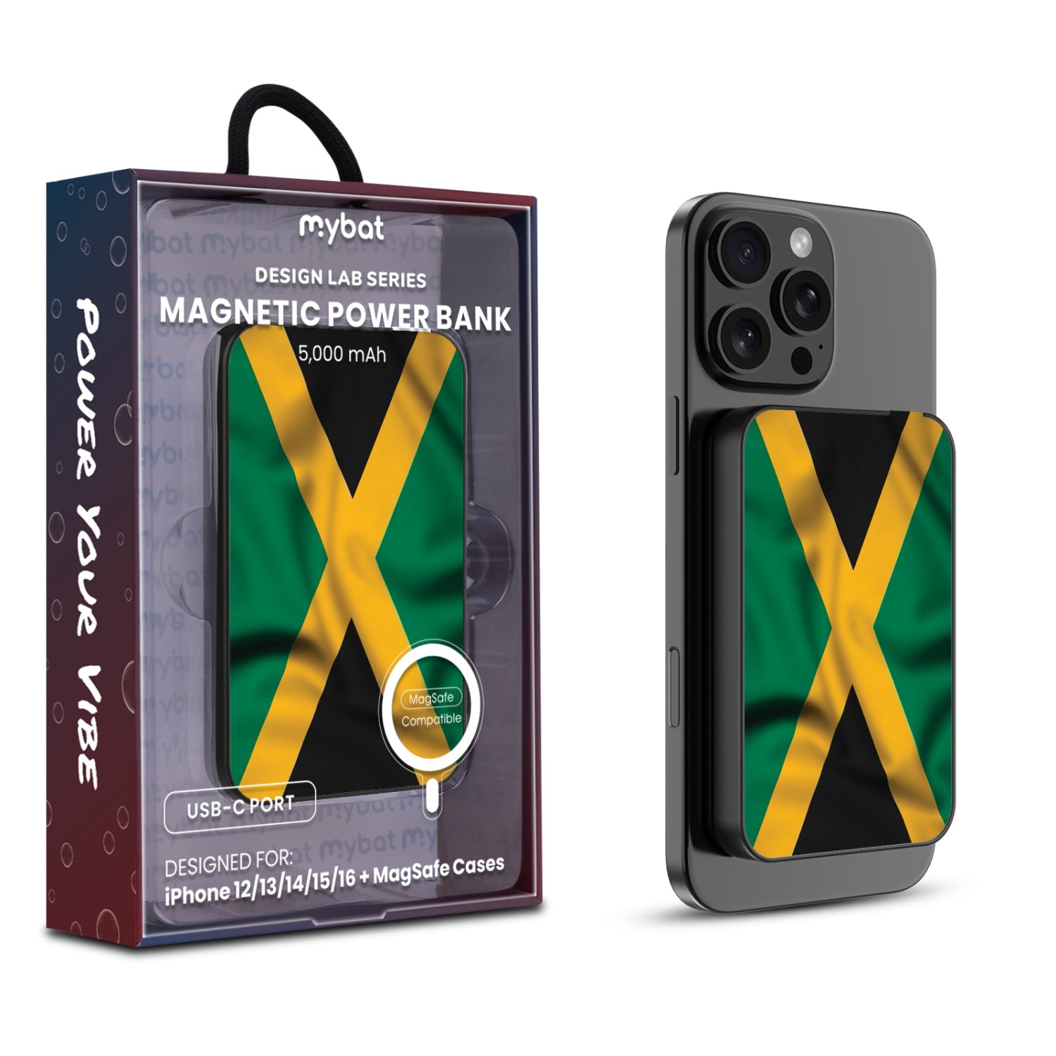 MyBat Design Lab 5000mAh Magnetic Wireless Power Bank - Black - Jamaica Flag - MPBBAT131-BK-310-1.jpg