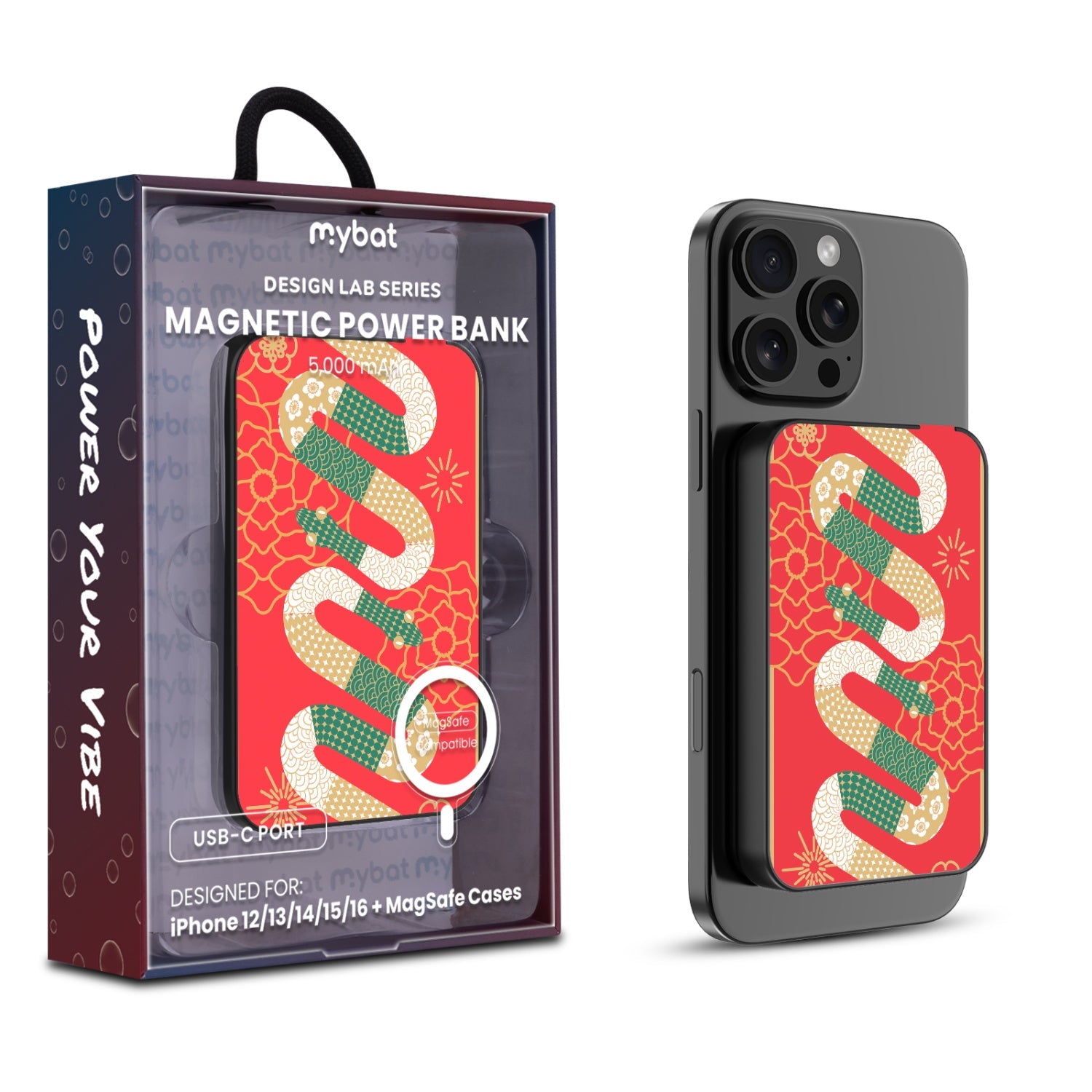 MyBat Design Lab 5000mAh Magnetic Wireless Power Bank - Black - Year of the Snake