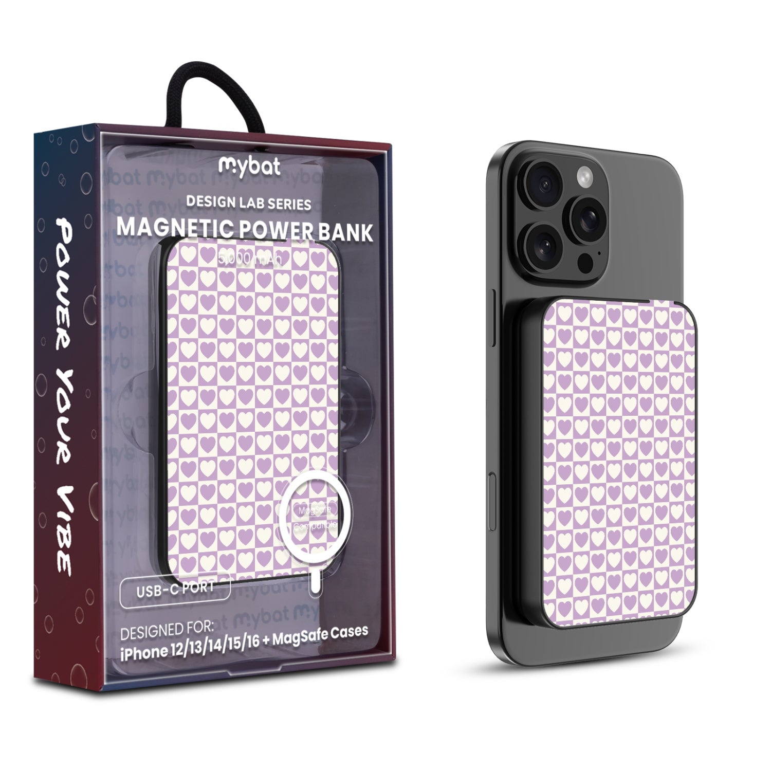 MyBat Design Lab 5000mAh Magnetic Wireless Power Bank - Black - Heart Grid - MPBBAT131-BK-339-1.jpg