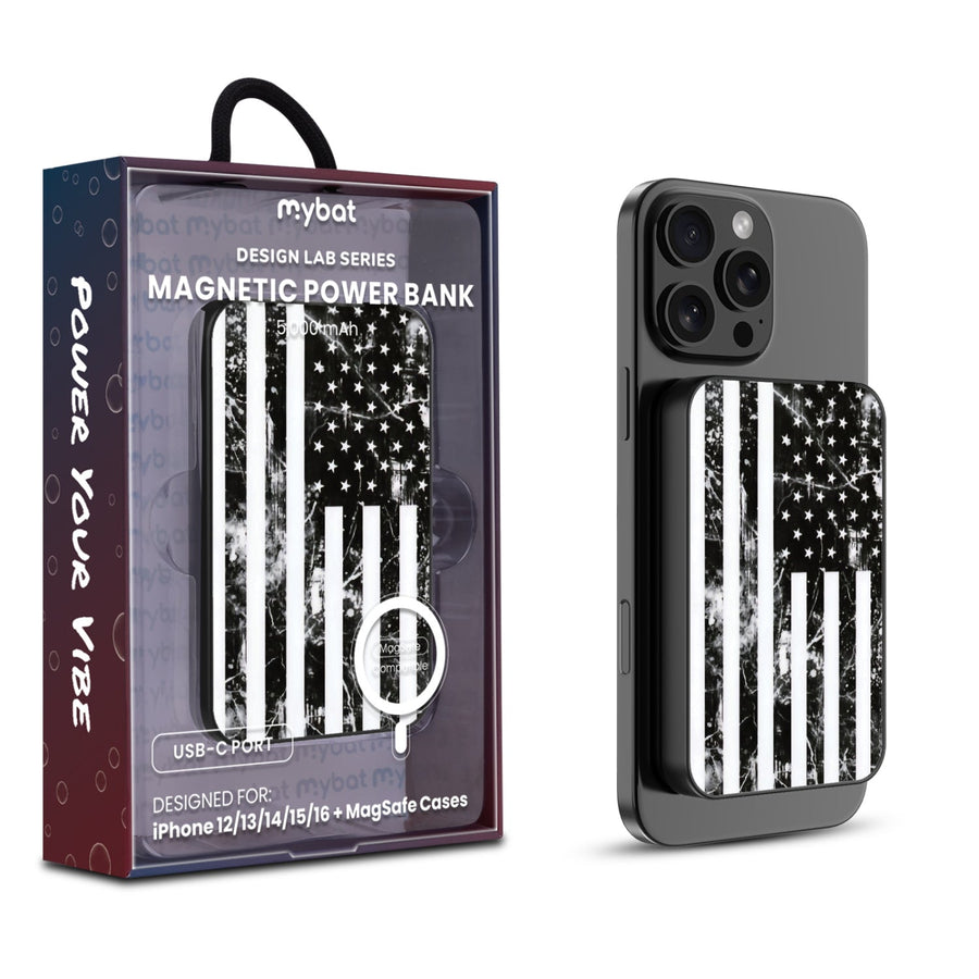 MyBat Design Lab 5000mAh Magnetic Wireless Power Bank - Black - Distress US Flag