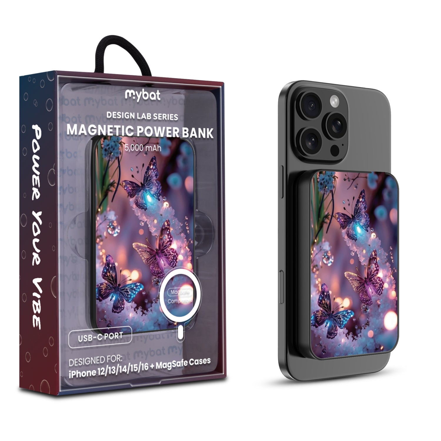 MyBat Design Lab 5000mAh Magnetic Wireless Power Bank - Black - Magical Butterflies - MPBBAT131-BK-349-1.jpg