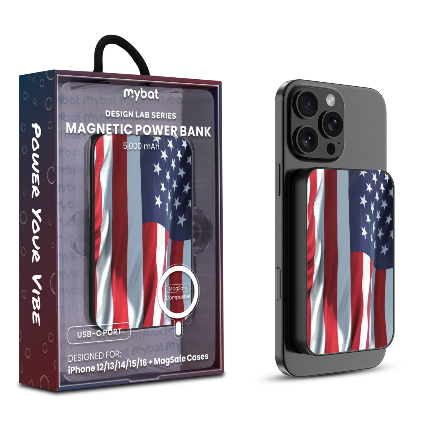 MyBat Design Lab 5000mAh Magnetic Wireless Power Bank - Black - Waving USA FLag - MPBBAT131-BK-367-1.jpg