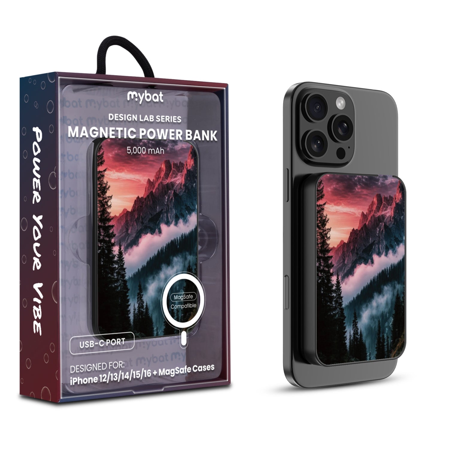 MyBat Design Lab 5000mAh Magnetic Wireless Power Bank - Black - Morning Nature