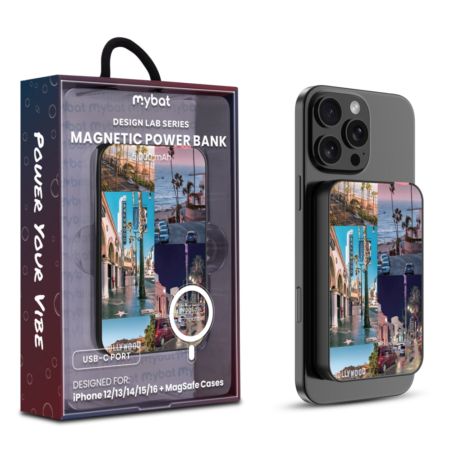 MyBat Design Lab 5000mAh Magnetic Wireless Power Bank - Black - Los Angeles Hollywood