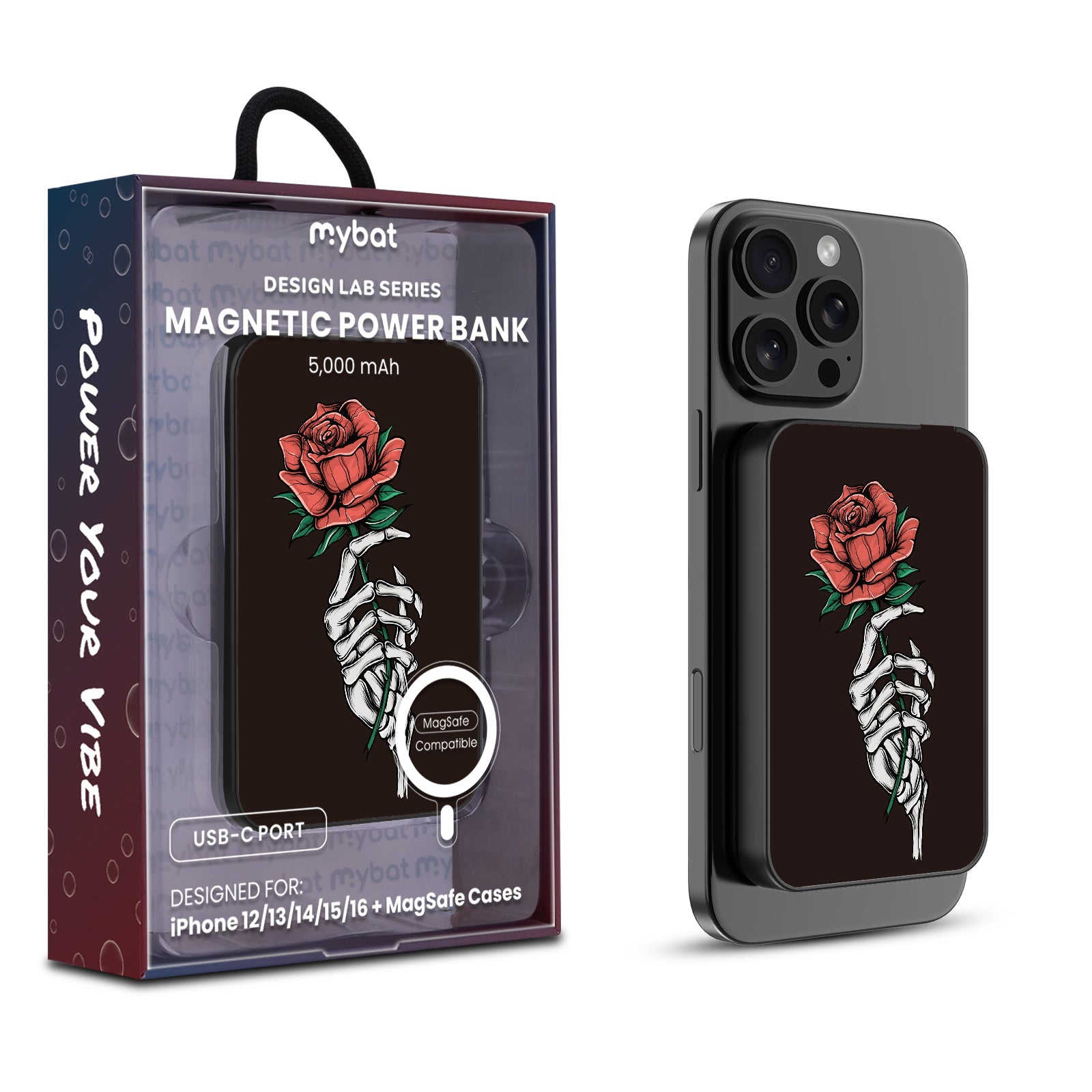 MyBat Design Lab 5000mAh Magnetic Wireless Power Bank - Black - Eternal Rose - MPBBAT131-BK-402-1.jpg