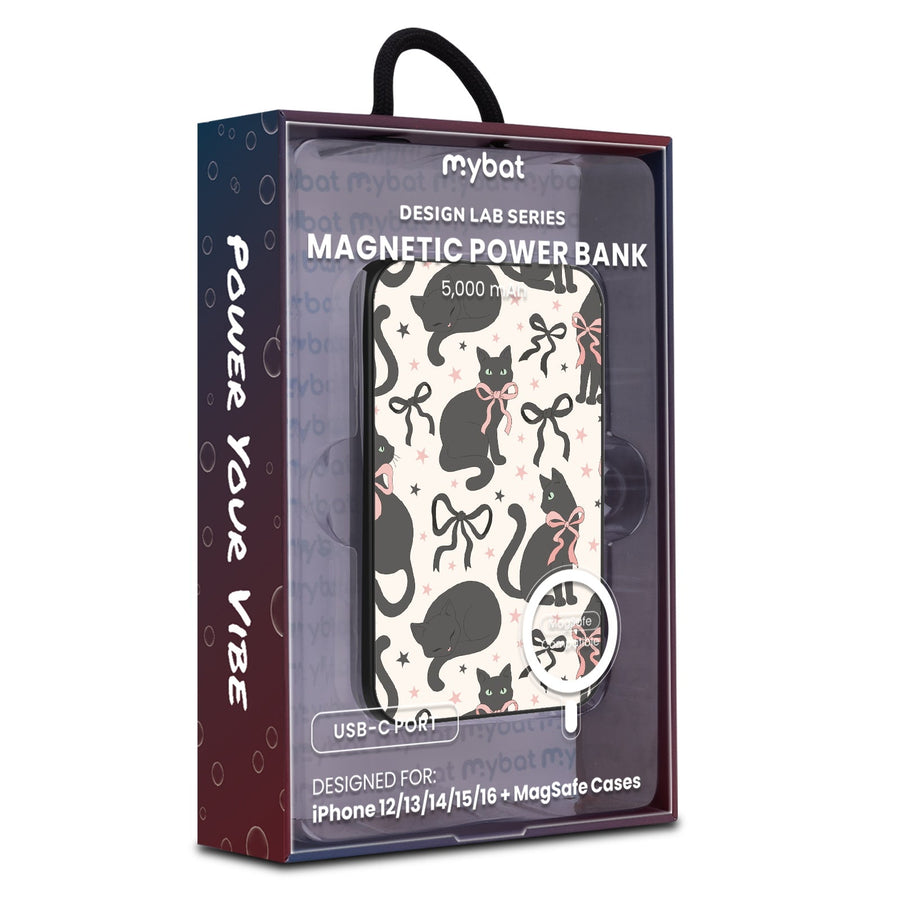MyBat Design Lab 5000mAh Magnetic Wireless Power Bank - Black - Coquette Cat