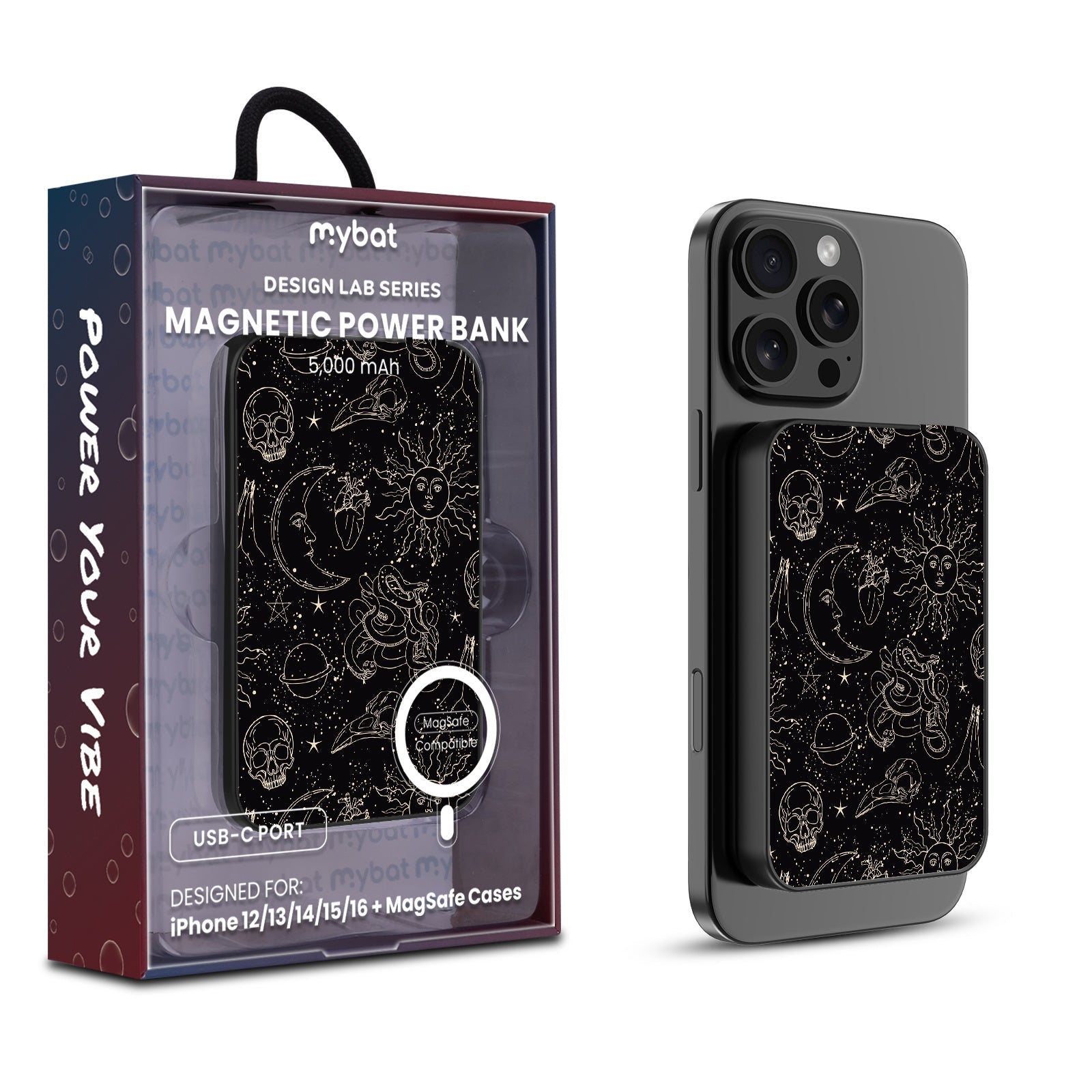 MyBat Design Lab 5000mAh Magnetic Wireless Power Bank - Black - Mystic Elements