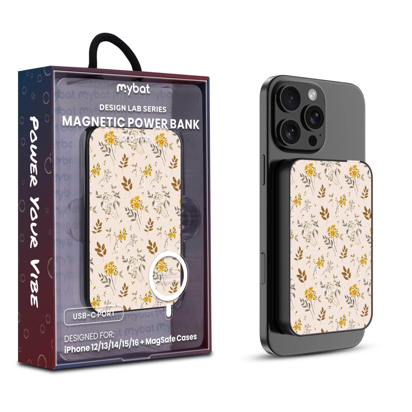 MyBat Design Lab 5000mAh Magnetic Wireless Power Bank - Black - Ditsy Botanical - MPBBAT131-BK-433-1.jpg