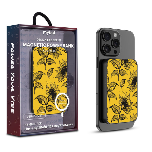 MyBat Design Lab 5000mAh Magnetic Wireless Power Bank - Black - Golden Sunflowers - MPBBAT131-BK-444-1.jpg