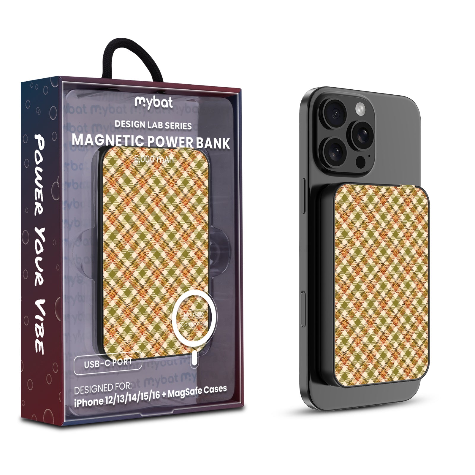 MyBat Design Lab 5000mAh Magnetic Wireless Power Bank - Black - Autumn Tartan - MPBBAT131-BK-446-1.jpg
