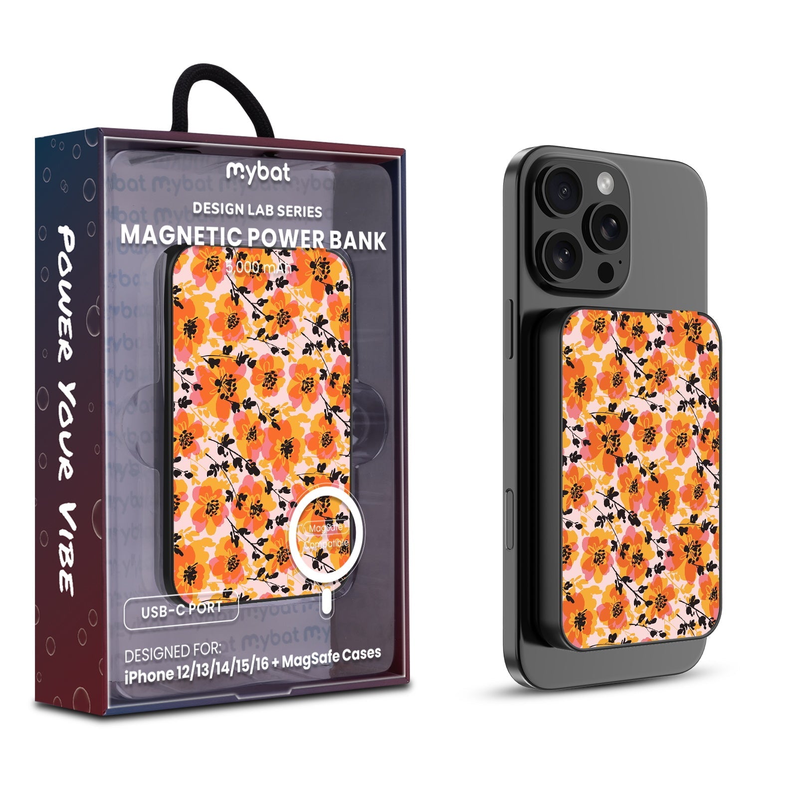 MyBat Design Lab 5000mAh Magnetic Wireless Power Bank - Black - Marmalade Meadow