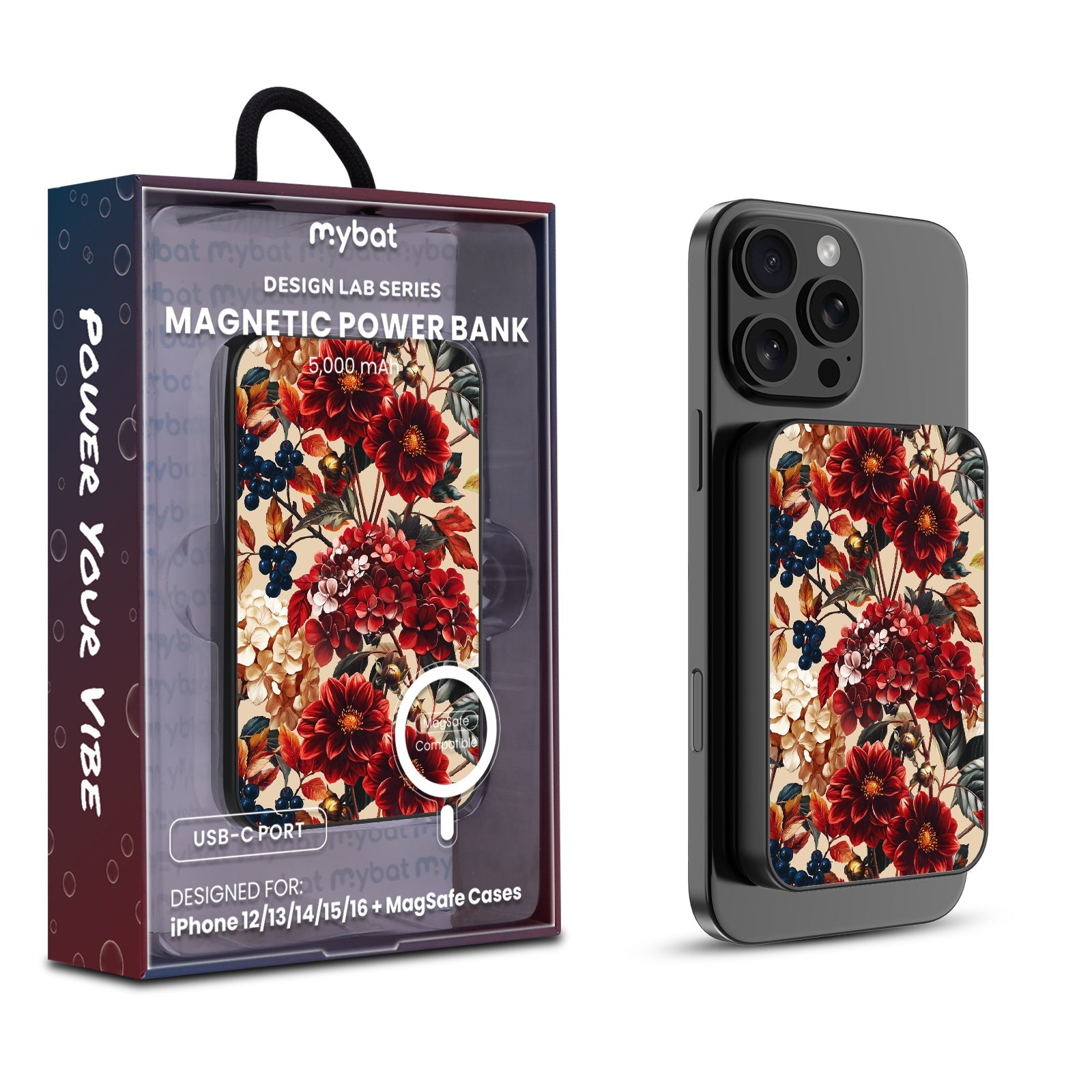 MyBat Design Lab 5000mAh Magnetic Wireless Power Bank - Black - Rust & Bloom