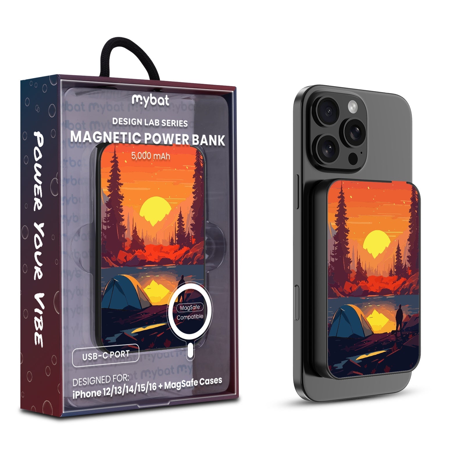 MyBat Design Lab 5000mAh Magnetic Wireless Power Bank - Black - Sunset Camp