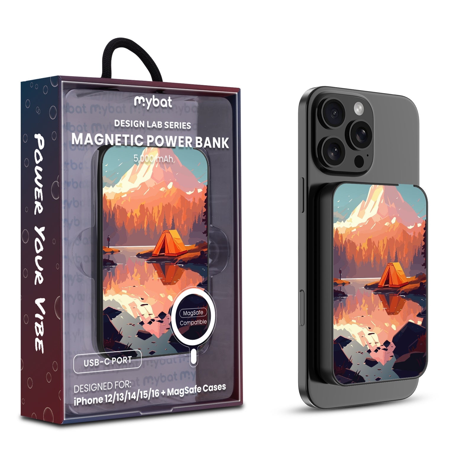 MyBat Design Lab 5000mAh Magnetic Wireless Power Bank - Black - Lakeside Sunrise