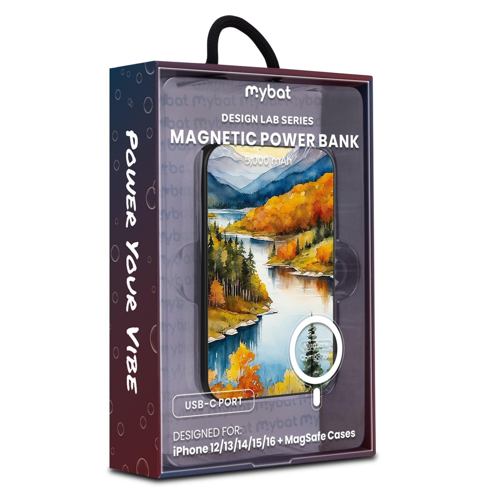 MyBat Design Lab 5000mAh Magnetic Wireless Power Bank - Black - Impressionist Foliage