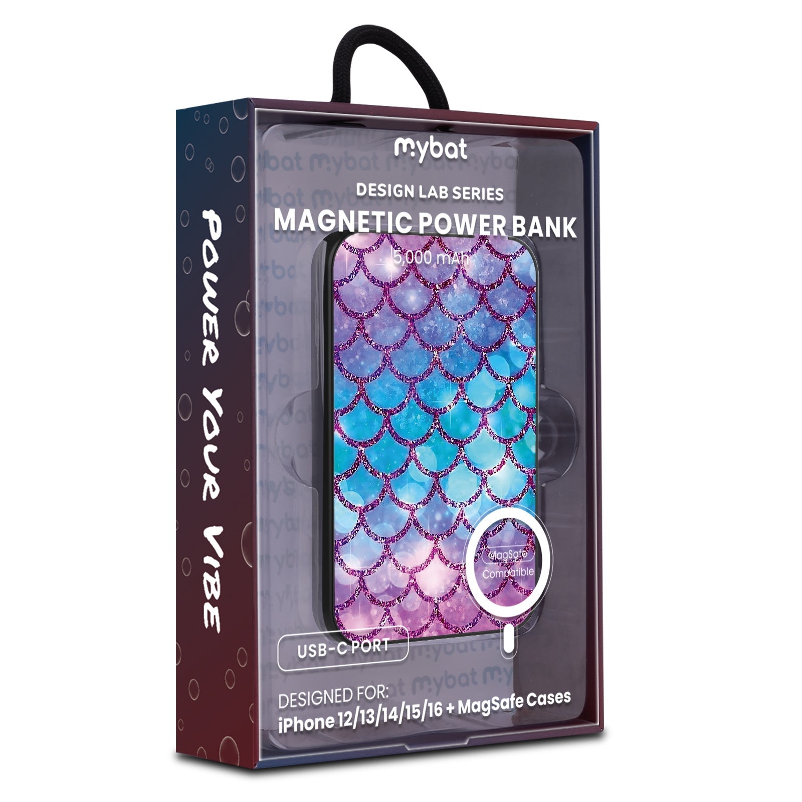 MyBat Design Lab 5000mAh Magnetic Wireless Power Bank - Black - Mermaid Scales