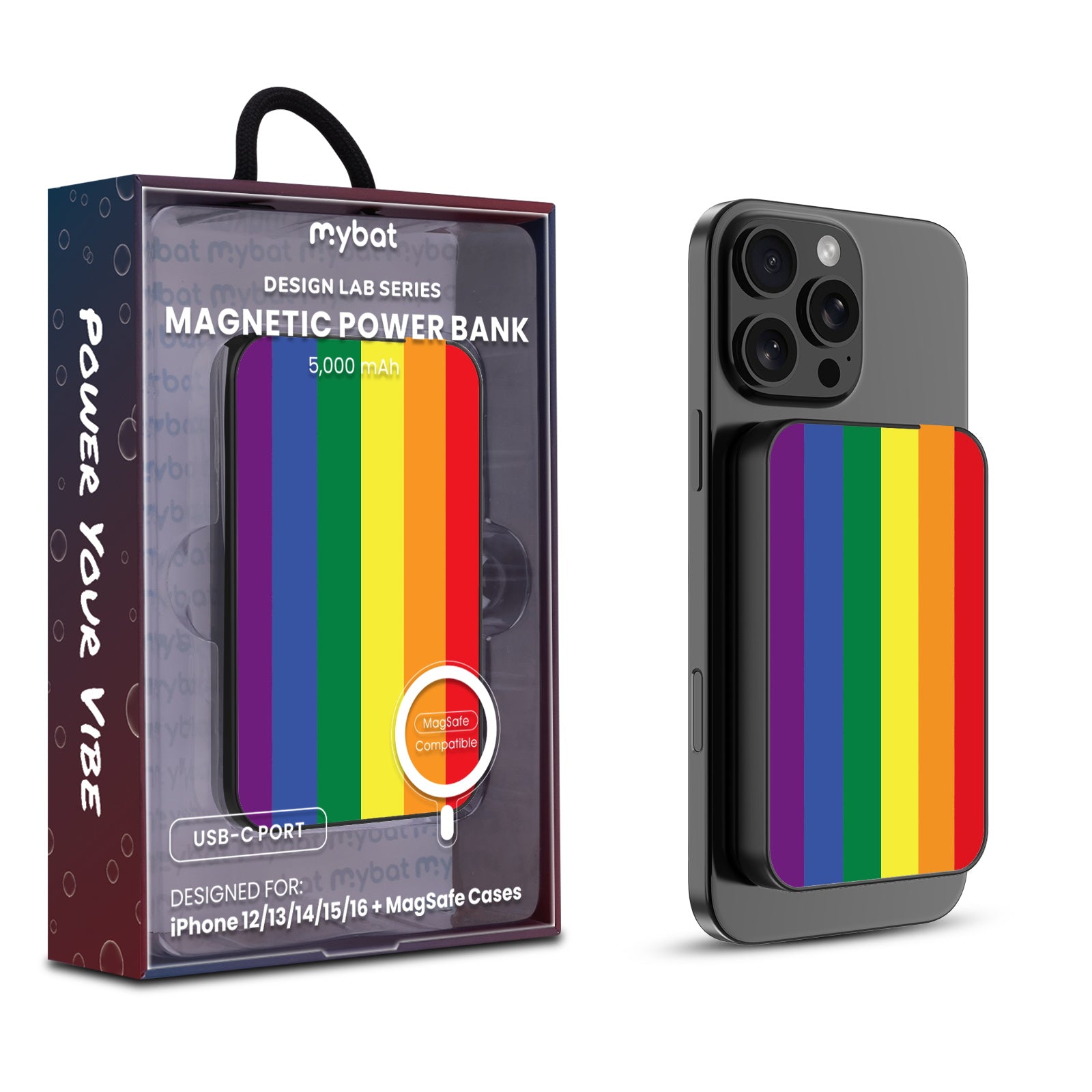 MyBat Design Lab 5000mAh Magnetic Wireless Power Bank - Black - Rainbow Stripes - MPBBAT131-BK-459-1.jpg