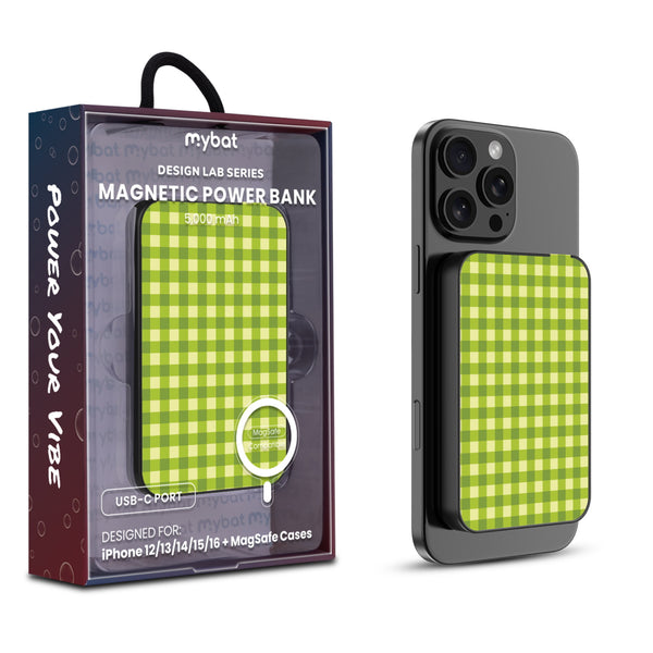 MyBat Design Lab 5000mAh Magnetic Wireless Power Bank - Black - Green Gingham - MPBBAT131-BK-476-1.jpg