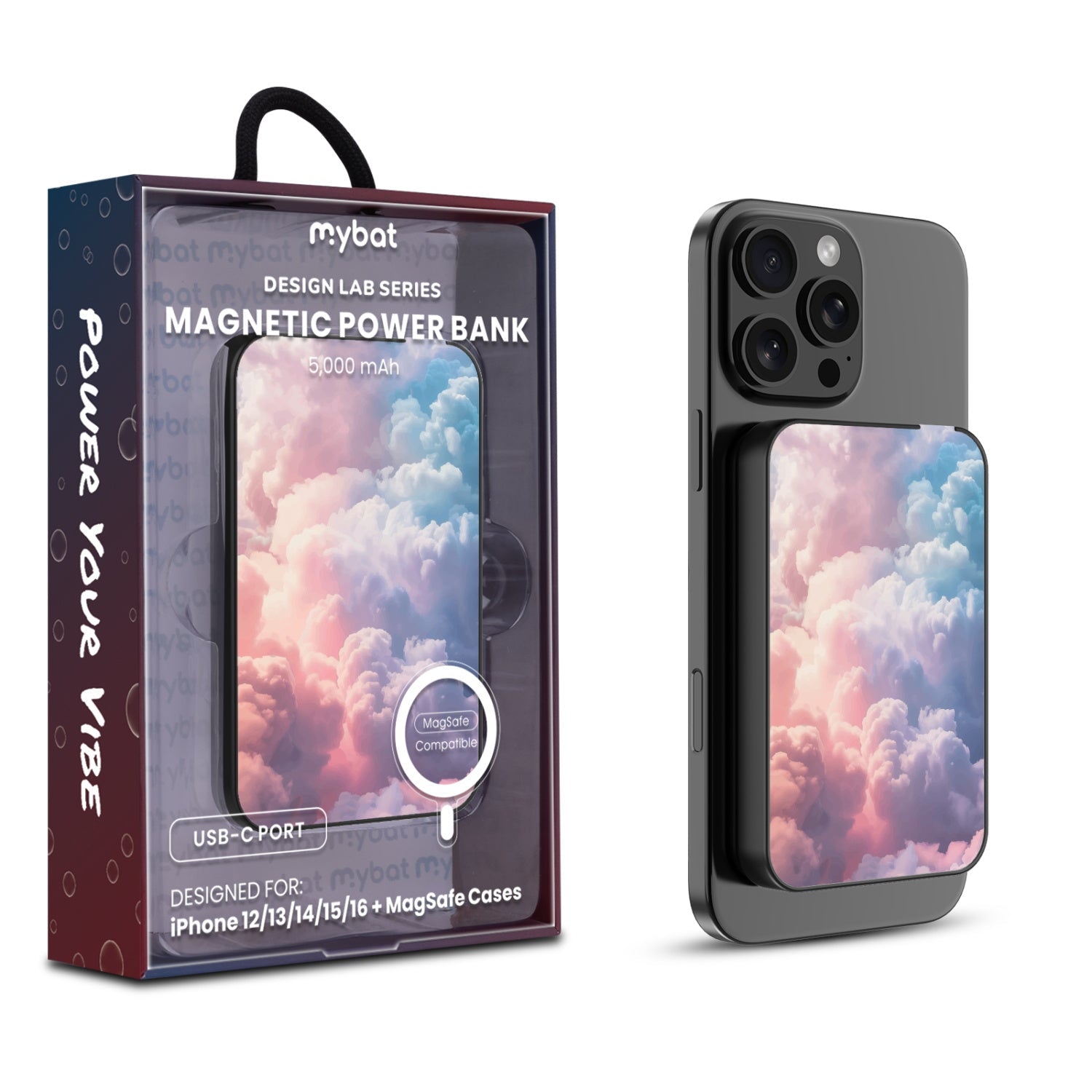 MyBat Design Lab 5000mAh Magnetic Wireless Power Bank - Black - Cloudscape