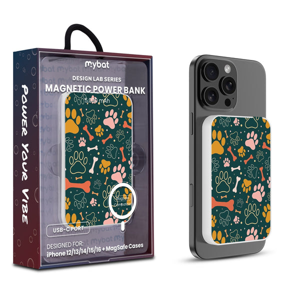 MyBat Design Lab 5000mAh Magnetic Wireless Power Bank - White - Paw Prints & Bones - MPBBAT132-WH-003-1.jpg
