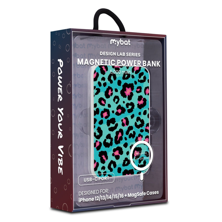 MyBat Design Lab 5000mAh Magnetic Wireless Power Bank - White - Multicolor Leopard