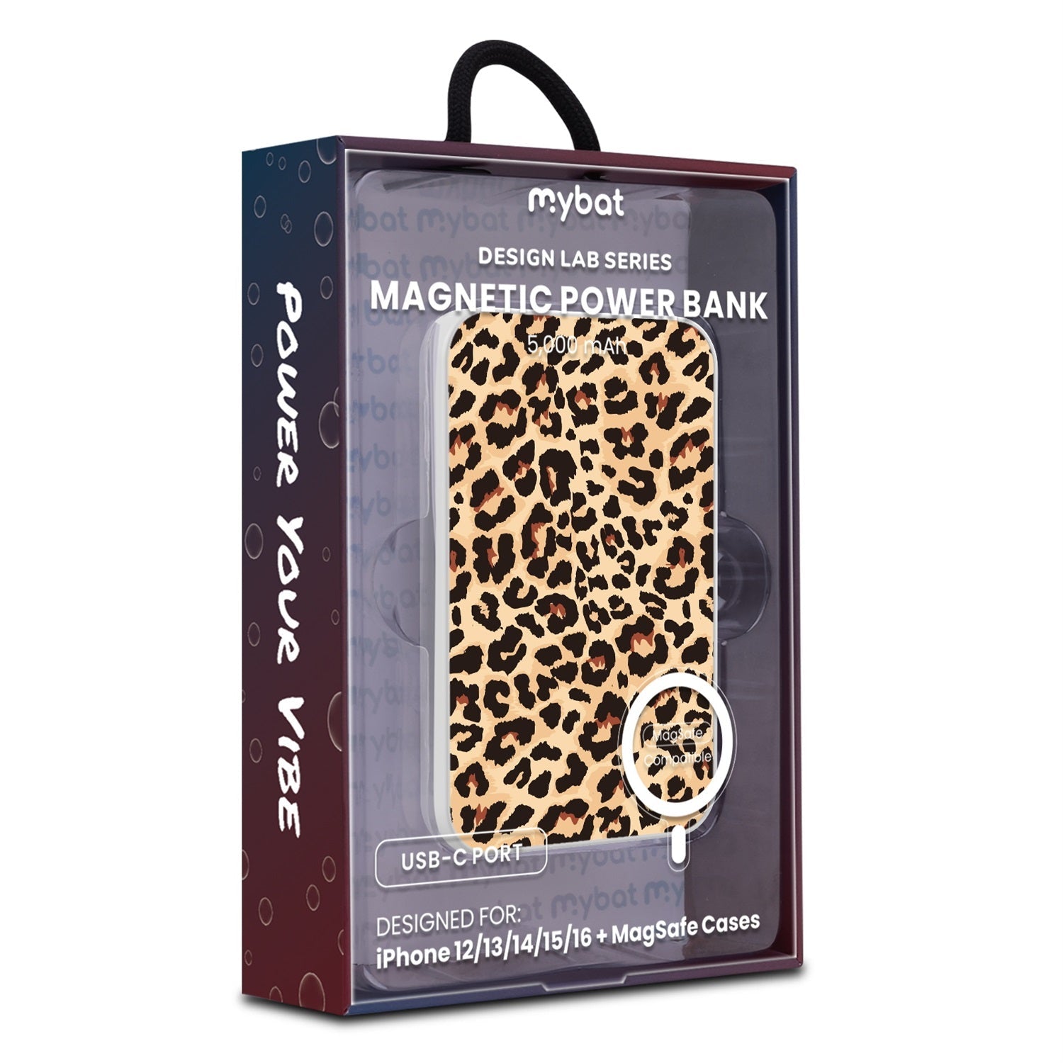 MyBat Design Lab 5000mAh Magnetic Wireless Power Bank - White - Leopard Print