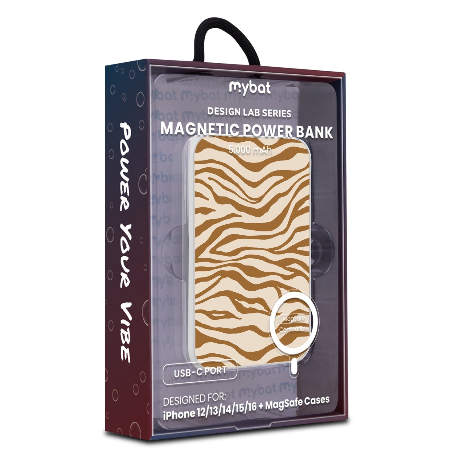 MyBat Design Lab 5000mAh Magnetic Wireless Power Bank - White - Tiger Stripes